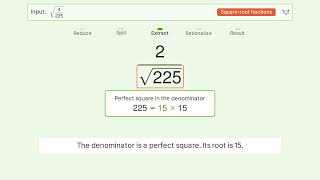 Simplify sqrt(4/225) - Square Root of a Fraction | Tiger Algebra Solver