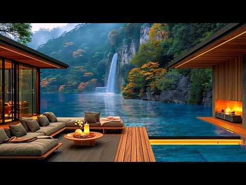 Smooth Jazz Piano Music for Relaxation, Sleep 🌺 Cozy Lake House Spring Ambience & Fireplace Sounds