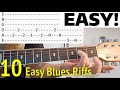 10 Easy BLUESY Blues Riffs For Beginners - Classic Riffs Guitar Lesson With Tabs