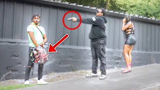 Reaching In My Bag Prank Infront Of Gangsters In HOOD GONE WRONG !