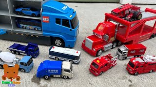 Blue Car Carrier VS Red Car Carrier! Let's Look for Diecast Cars & 4 Car Stories【Kuma's Bear Kids】