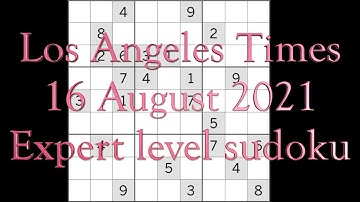 Sudoku solution – Los Angeles Times sudoku 16 August 2021 Expert level