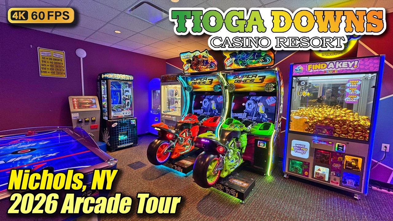 Tioga Downs Casino Resort (Nichols NY), February 2026 arcade tour, new 4K full walkthrough