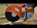 Stihl ts 800 cutting metal beam with brand new abrasive wheel utilaj de debitat si slefuit stihl