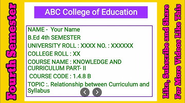 Relationship between Curriculum and Syllabus KNOWLEDGE AND CURRICULUM PART- II 1.4.8B B.Ed Practicum