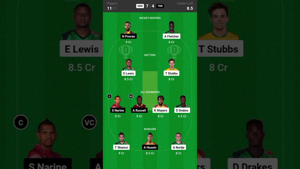 SKN VS TKR REPUBLIC BANK CPL T20 DREAM11 