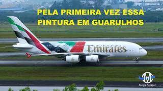 IMPRESSIONANTE POUSO DO MAIOR AVIÃO DA EMIRATES A380 PINTURA  BELÍSSIMA NO AEROPORTO DE GUARULHOS ✔