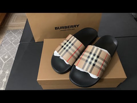 Burberry Vintage Check Slides Unboxing/Review - YouTube