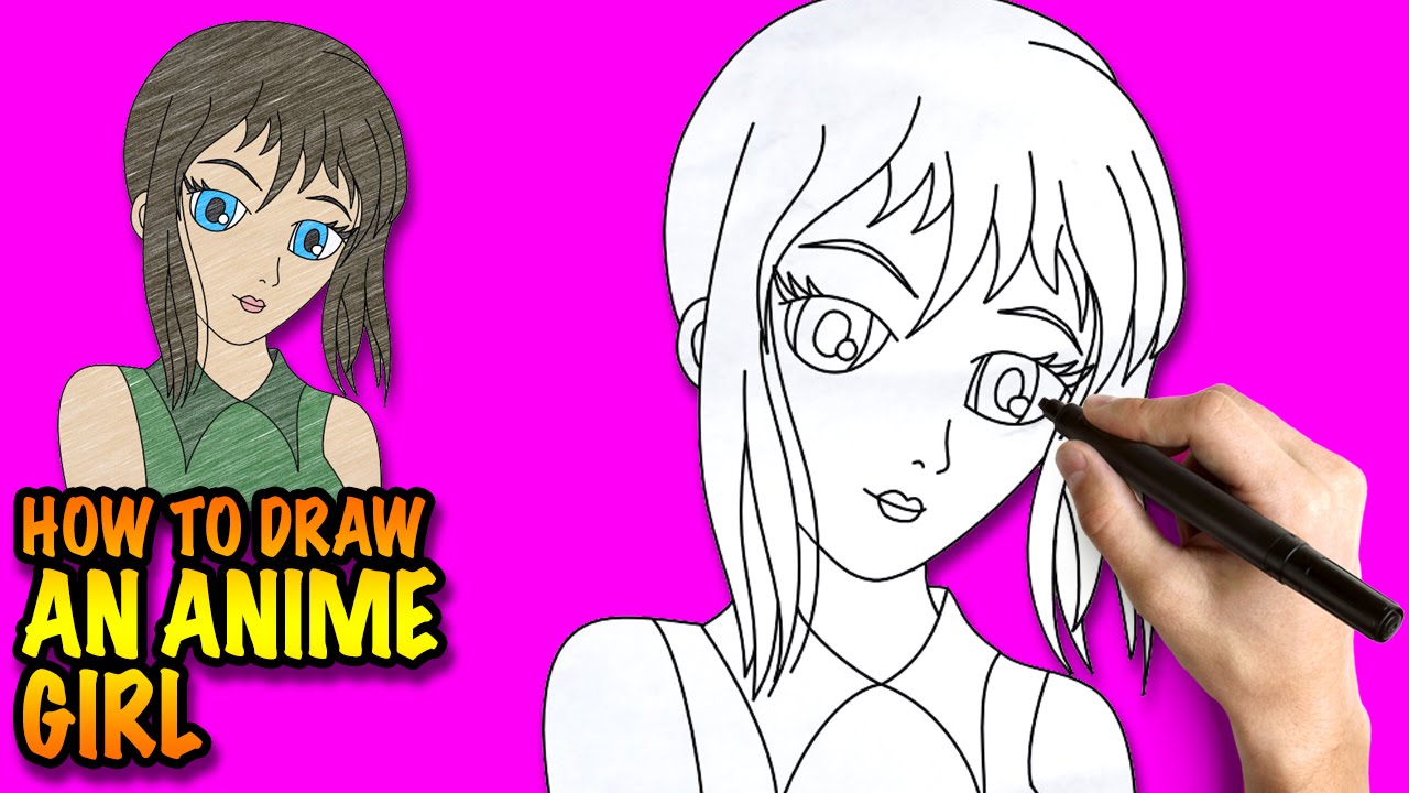 How to draw an Anime Girl - Easy step-by-step drawing lessons for kids - YouTube