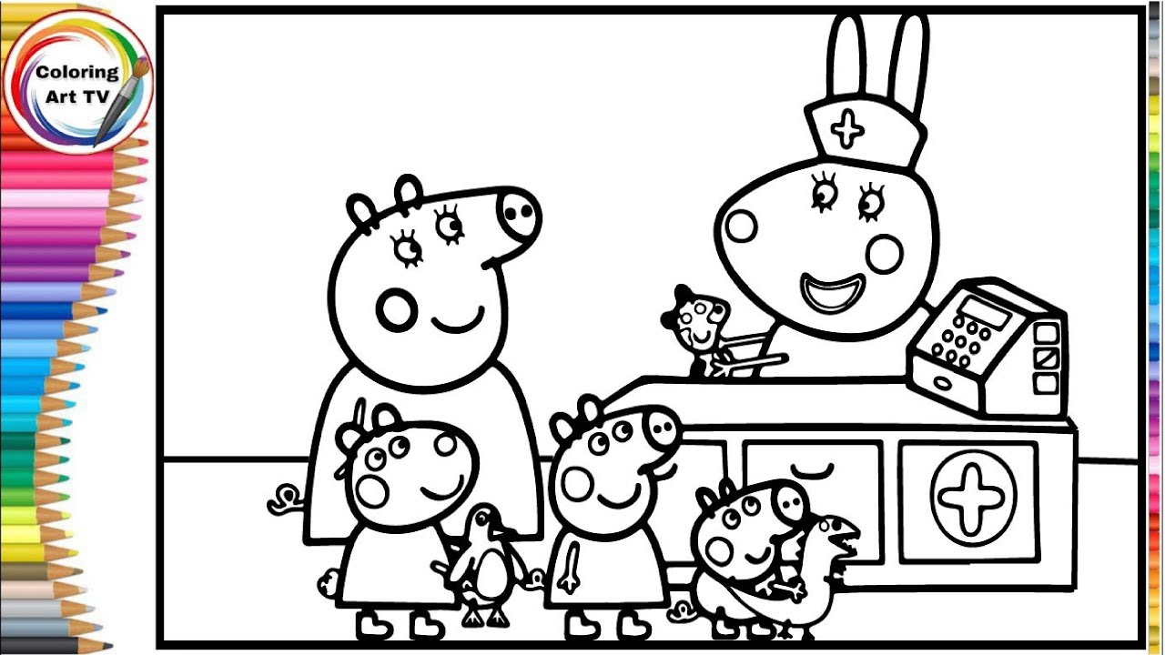 Draw and Color Peppa Pig with ms rabbit doctor | Drawing and Coloring ...