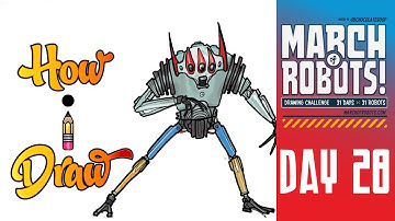How I Draw MARCH OF ROBOTS DAY 28 * how to draw robot day twenty eight art lessons drawing tutorials