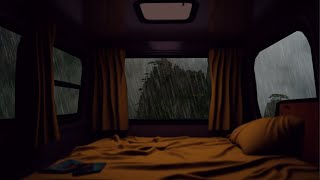 Regnljud för att sova - tunga regn- och åskaljud på takbil på natten - Slappna av sömnljud