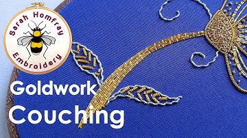 Couching gold threads. Goldwork embroidery for beginners. Flosstube tutorial.