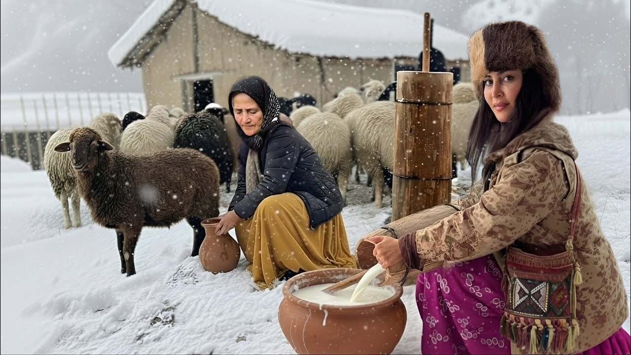 Nomadic life in the mountains of Iran, far from civilization at the frozen heights