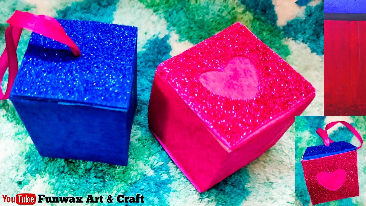 DIY Gift box idea from paper & glitter foam sheet DIY Heart gift box