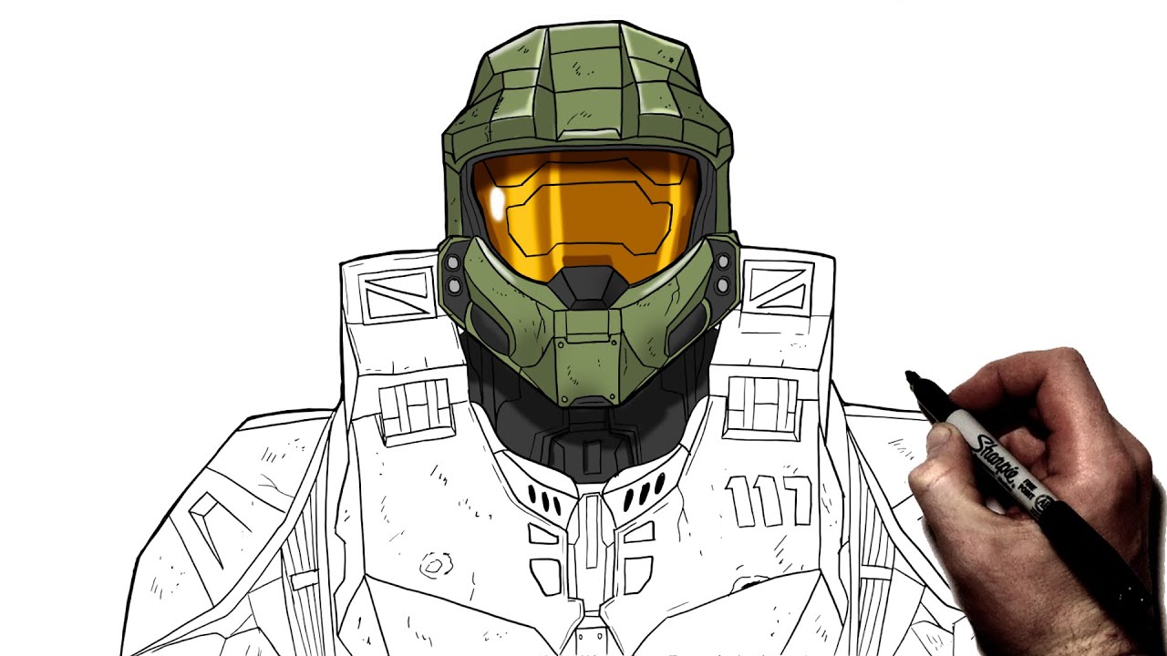 How To Draw Master Chief Step By Step Halo Youtube