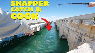 Florida Keys Bridge Fishing (FRESH SNAPPER Catch and Cook)