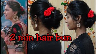 2 min hair bun with rose for wedding &party|deepika padukone inspired hairstyle|Ramleela|Asvi 2 min hair bun with rose for wedding &party|deepika padukone inspired hairstyle|Ramleela|Asvi