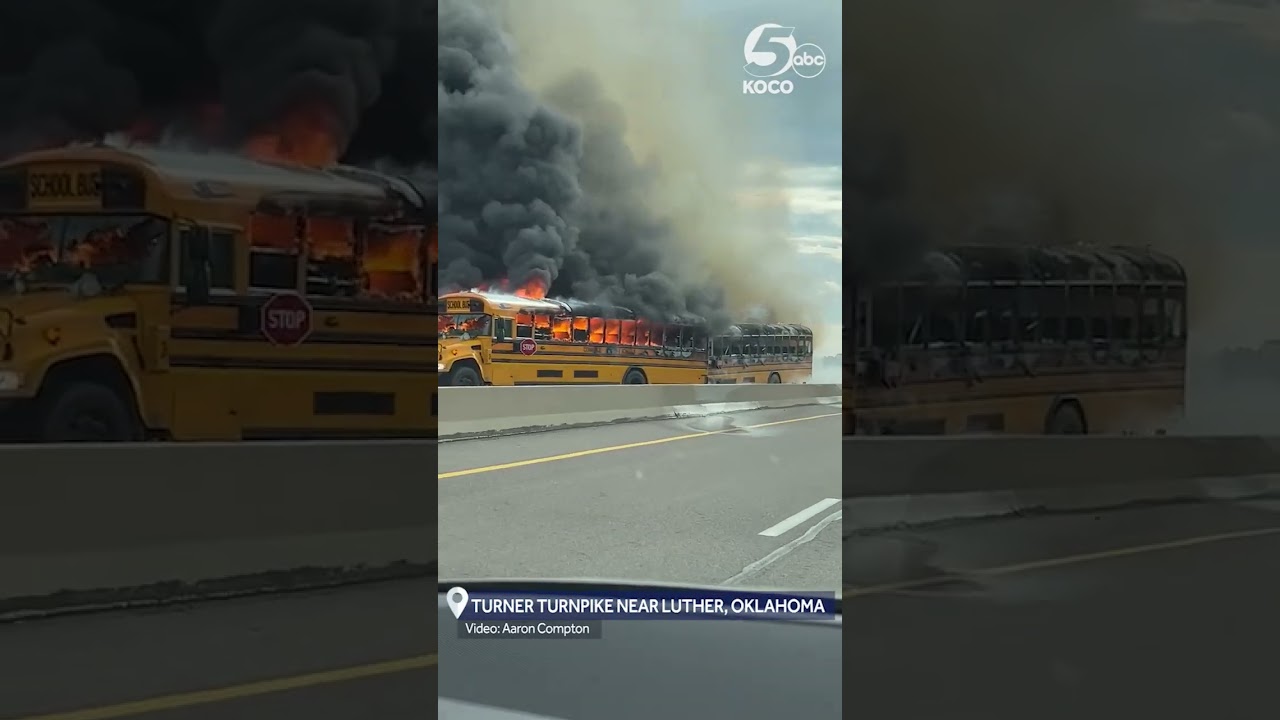 School buses catch fire on Turner Turnpike