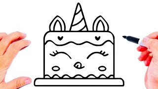 كيفية رسم كعكة عيد ميلاد بطريقة سهلة وسريعة | رسومات سهله | تعليم الرسم للمبتدئين