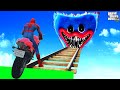       gta 5 superheroes motos ride vs challenge huggy wuggy pit