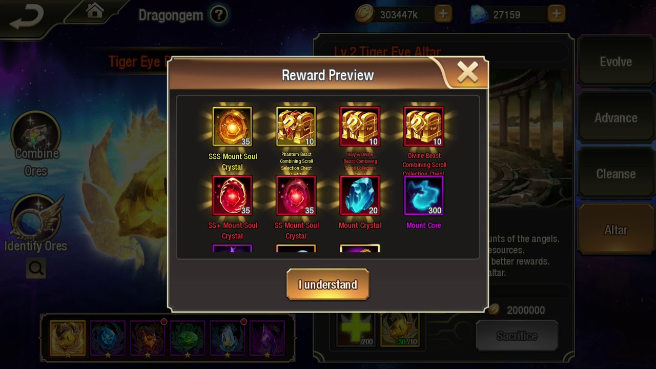 League of Angels - Paradise Land - Dragongem - Legendary evolve - Altar chest reward