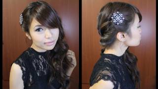 Looped Side Swept Prom Hairstyle for Medium Long Hair Tutorial