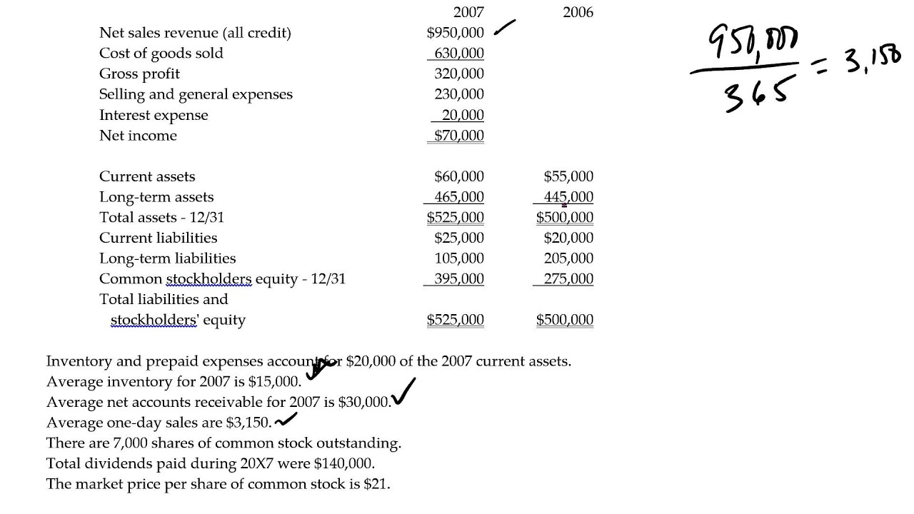 Days Sales In Receivables Example Youtube