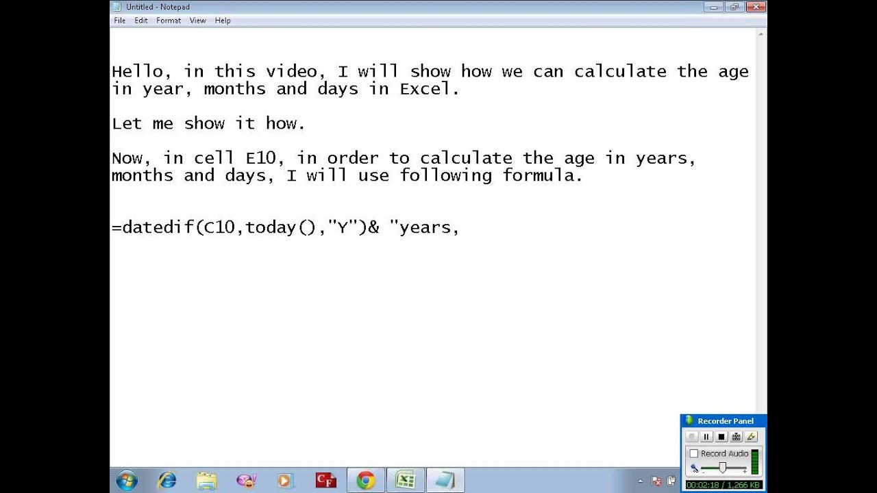 Calculate Age In Years Months And Days In Excel YouTube