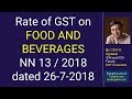 Rate of GST on food and beverages NN 13 / 2018 dated 26-7-2018