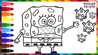 Cómo Dibujar y Colorear A Bob Esponja con Mascarilla ?? Dibujos Para Niños