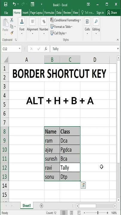 BORDER SHORTCUT | TABLE BORDER SHORTCUT KEY | EXCEL BORDER | DIGITAL ...