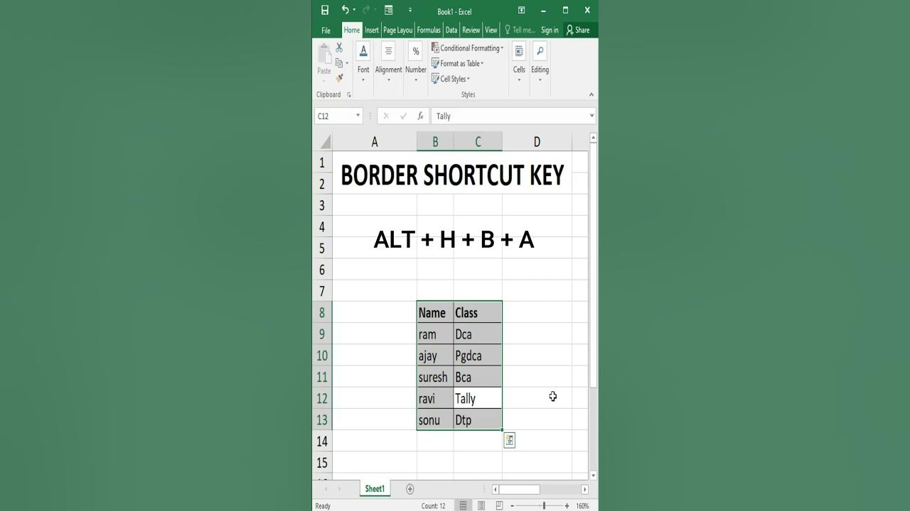 Excel All Border Shortcut Key