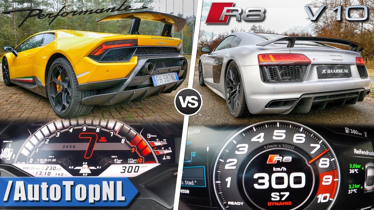 Audi R8 V10 Plus vs Lamborghini Huracan Performante | 0-300km/h  ACCELERATION & AUTOBAHN by AutoTopNL - YouTube