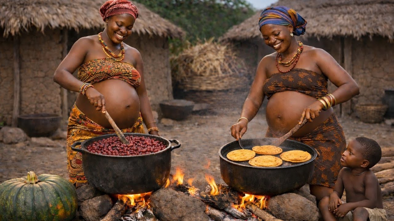 Typical African Village Life Youngest 2 Wives Of One #cooking PUMPKIN CHAPATI &RED BEANS For Family 