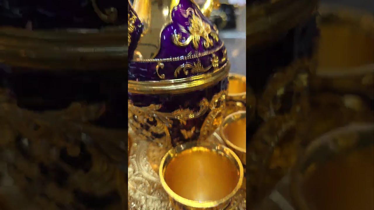 Luxury Royal Tea Set Display | Gold & Purple Arabic Coffee Set  