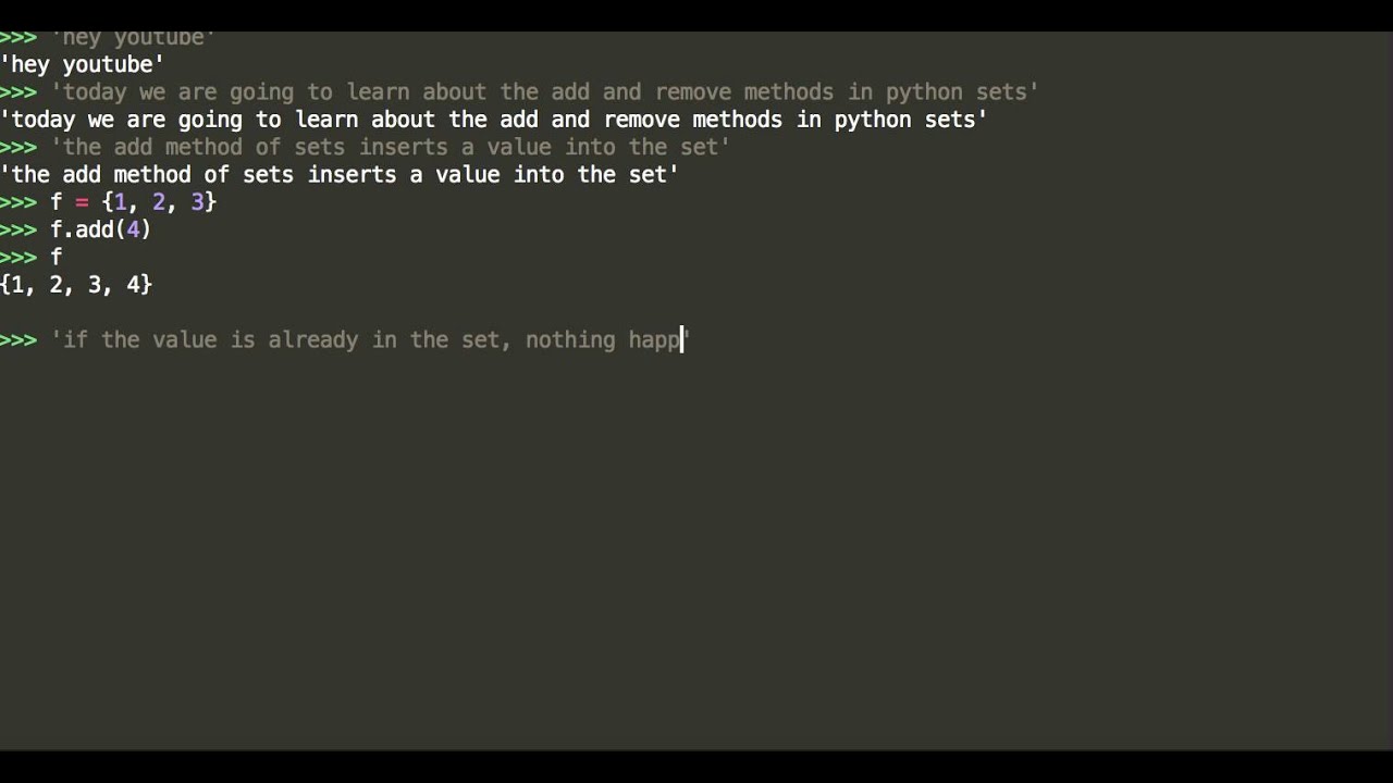 Add and Remove methods for Python Sets - YouTube