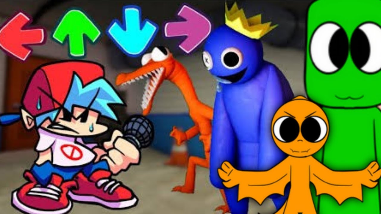 FNF Roblox Rainbow Friends vs Poppy Playtime Huggy Wuggy Roblox Doors Moon Blue Cartoons Animations