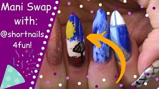 Mani swap with Shortnails4fun! | Color-blocking, Raindrops, and more!