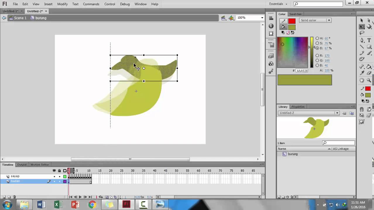 Tutorial Adobe  Flash  Professional Membuat animasi  burung 