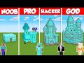 DIAMOND CASTLE BASE BUILD CHALLENGE - Minecraft Battle: NOOB vs PRO vs HACKER vs GOD / Animation