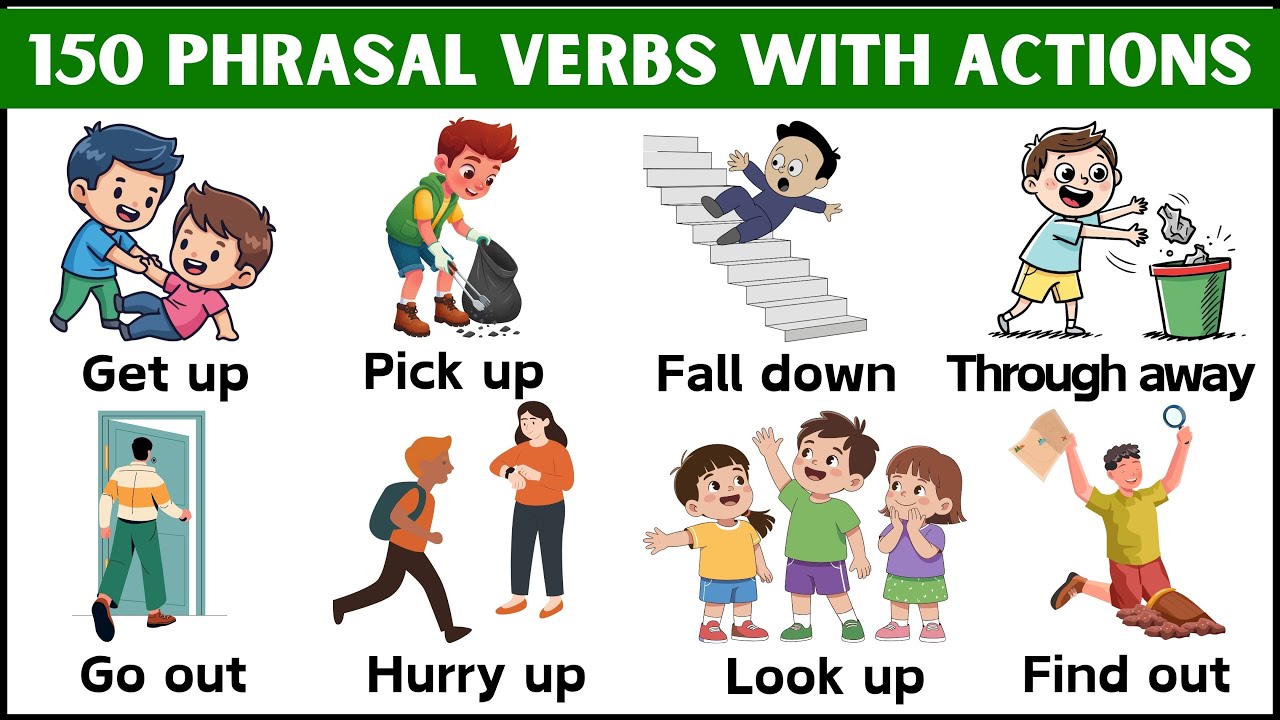 150 Daily Life Phrasal Verbs with Actions | Daily English for Kids ...