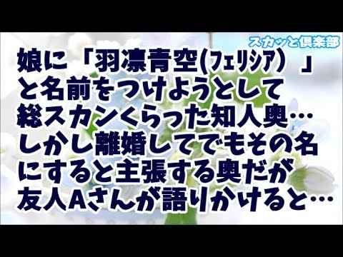 【修羅場】娘に「羽凛青空（フェリシア）」みたいな名前をつけようとして総スカンくらった知人奥…しかし離婚してでも羽凛青空にすると主張！何を言っても聞かなかった奥に友人Aさんが語りかけると…
