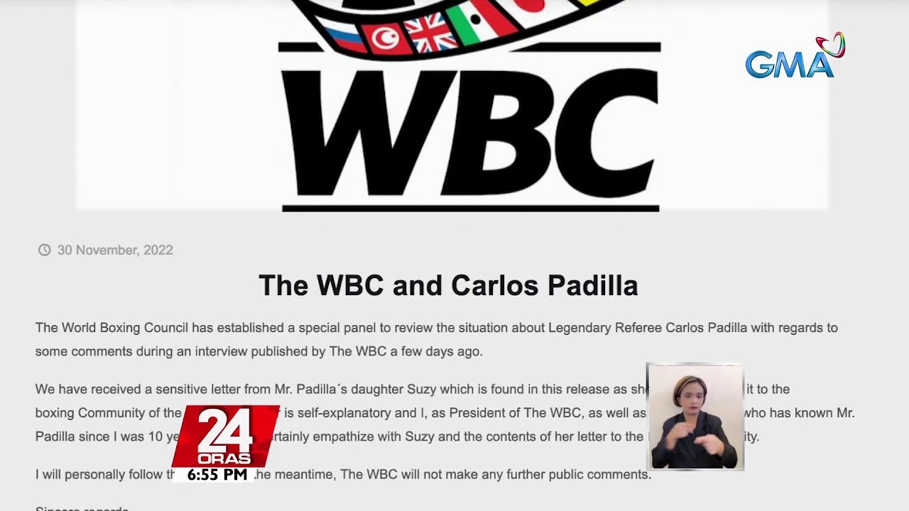 Carlos Padilla's daughter appeals for consideration as WBC forms special  panel on ref's comments | GMA News Online