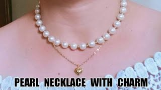 SIMPLE PEARL NECKLACE WITH METAL CHAIN AND HEART CHARM / JEWELRY MAKING #22 / MY PASSION