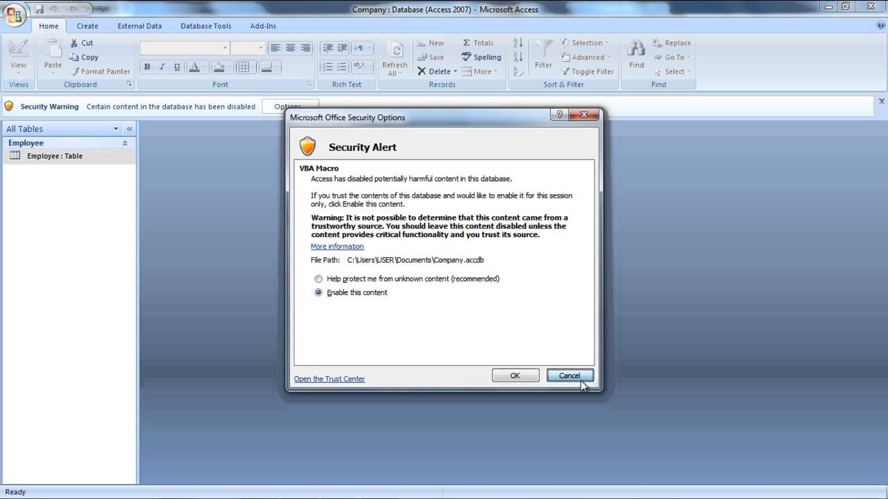 How To Disable Microsoft Office Access Security Notice Youtube