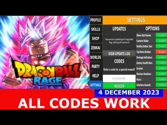 Dragon Ball Rage Codes for December 2023