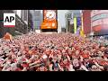 Norway fans perform 'Viking Row' in Times Square before World Cup match