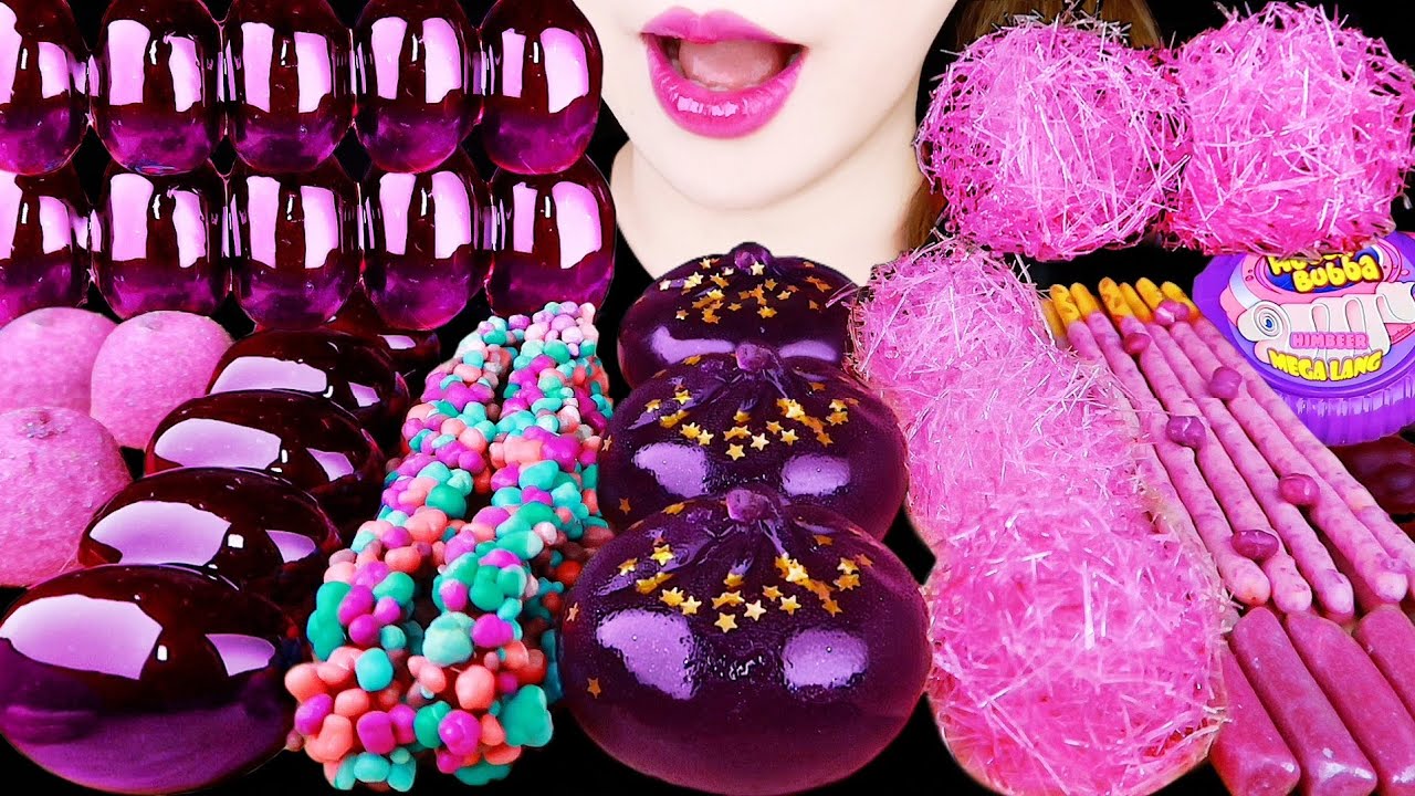 ASMR PURPLE DUMPLING JELLY ANGEL HAIR CANDY TANGHULU HUBBABUBBA 