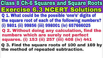 Class 8 Ex 6.3 Q 1 | Q 2 | Q 3 | Chapter 6 | Squares and Square Roots |Exercise 6.3| NCERT Solutions